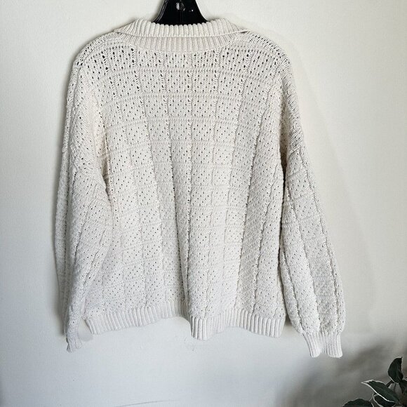 Rachel Comey X Target 1X Beige V Neck Collared Sweater Chunky Knit Cotton Blend - Picture 5 of 7